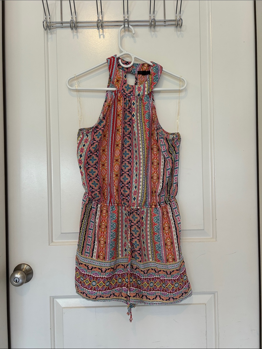 Vibrant Multicolor Halter Romper with Boho Print
